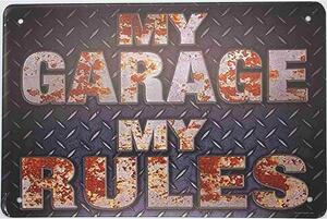 Ceduľa My Garage My Rules big 40cm x 30cm Plechová tabuľa