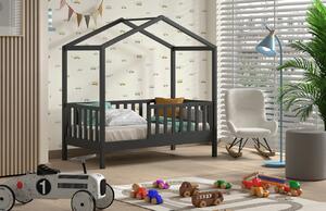Antracitově šedá borovicová dětská postel Vipack Dallas se zábranou 70 x 140 cm