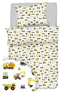 Povlečení bavlněné dětské Stavební stroje TiaHome - 1x Polštář 90x70cm, 1x Přikrývka 140x200cm