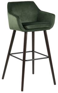 Scandi Tmavě zelená sametová barová židle Marte 79 cm
