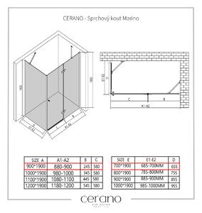 CERANO - Sprchový kout Marino L/P - chrom, transparentní sklo - 90x70 cm - křídlový