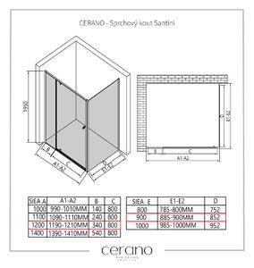 CERANO - Sprchový kout Santini L/P - černá matná, transparentní sklo - 120x90 cm - křídlový