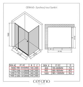 CERANO - Sprchový kout Santini L/P - černá matná, transparentní sklo - 100x90 cm - křídlový