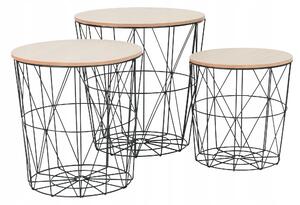 Tutumi Twins Round, sada tří drátěných kulatých kávových stolů SG1710-23, dub sonoma-černá, KRZ-08533
