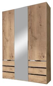 Šatní skříň ELIOT dub prkenný, 3 dveře, zrcadlo