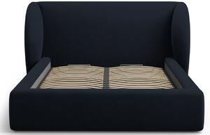 Tmavě modrá sametová dvoulůžková postel MICADONI Miley 140 x 200 cm s úložným prostorem