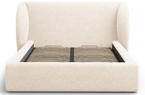 Světle béžová žinylková dvoulůžková postel MICADONI Miley 160 x 200 cm s úložným prostorem