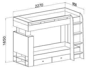 Dvoupatrová postel se zásuvkami Mobi 90x200 cm, bílá/tyrkysová