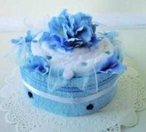 Textilní dort jednopatrový - modrá růže
