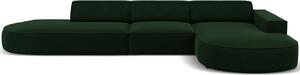 Lahvově zelená sametová rohová pohovka MICADONI Jodie 342 cm, pravá