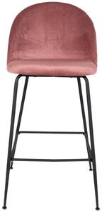 Nordic Living Růžová sametová barová židle Anneke s černou podnoží 76 cm