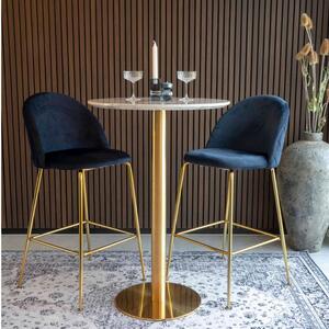 Nordic Living Modrá sametová barová židle Anneke se zlatou podnoží 76 cm