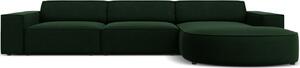 Lahvově zelená sametová čtyřmístná rohová pohovka MICADONI Jodie 284 cm, pravá