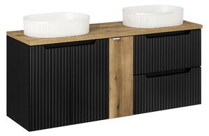 Comad Koupelnová skříňka s deskovými umyvadly set Nova Black 140 černá/dub coast evoke