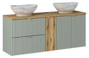 Comad Koupelnová skříňka s deskovými umyvadly set Line Reed Green 140 rákosově zelená/dub coast evoke