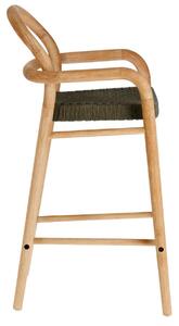 Dřevěná barová židle Kave Home Sheryl 69 cm se zeleným výpletem