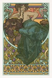 Obrazová reprodukce Lady & Bear (Vintage Art Nouveau Beaitufl Portait) - Alfons / Alphonse Mucha, (26.7 x 40 cm)