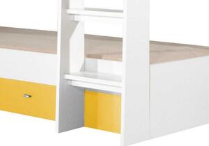 Dvoupatrová postel se zásuvkami Mobi 90x200 cm, bílá/žlutá