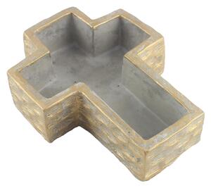 Květináč křížek beton 27x18x6,5cm, zlatý