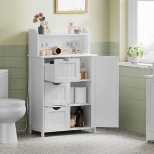 VASAGLE Skříňka do koupelny s 1 dvířkem a 3 zásuvkami, rozměry 60 x 30 x 100,5 cm – barva: mléčně bílá, 3 zásuvky a 1 dvířko