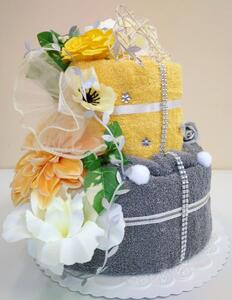 Textilní dort dvoupatrový - šedožlutá růže