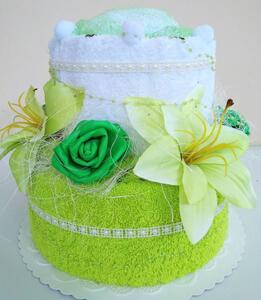 Textilní dort dvoupatrový - žlutozelená lilie
