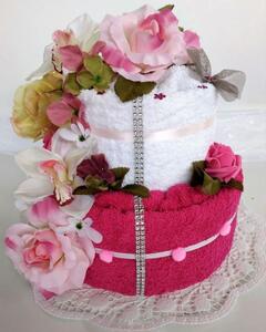 Textilní dort dvoupatrový - růžová růže