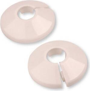 2x bílý plastový PVC kryt radiátoru 22mm otvor pro vodovodní potrubí