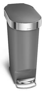 Simplehuman pedálový odpadkový koš, 40 l, šedý plast, úzký, oválný, s nerez krytem sáčku