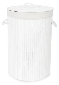 Bambusový koš na prádlo s víkem Compactor Bamboo - kulatý, bílý, 40 x v.60 cm