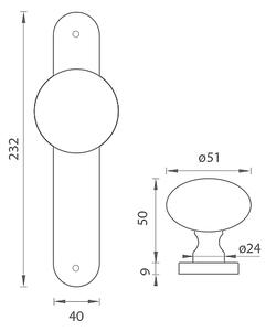 Dveřní koule na štítu MP LAURA (OGS - Bronz česaný matný), KP koule pevná kus, Bez otvoru, MP OGS (bronz česaný mat)