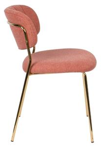 White Label Růžová látková jídelní židle WLL Jolien se zlatou podnoží