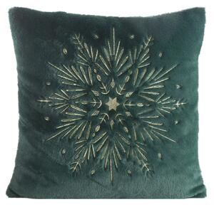 CHLUPATÝ VÁNOČNÍ DEKORAČNÍ POVLAK NA POLŠTÁŘ SNOWFLAKE 45X45 CM ZELENÁ