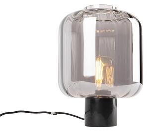 Designová stolní lampa černá s kouřovým sklem - Qara
