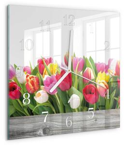 Skleněné hodiny Tulipány zskb-30x30-00087418