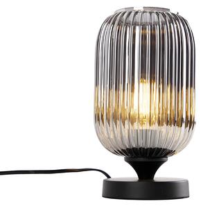 Stolní lampa Art Deco černá s kouřovým sklem - Banci