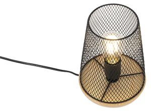 Designová stolní lampa černá se dřevem - Bosk