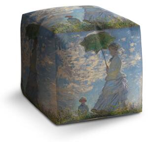 Sablio Taburet Cube Dáma se slunečníkem - Claude Monet - 40x40x40 cm