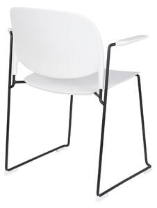White Label Bílá plastová jídelní židle WLL Stacks s područkami