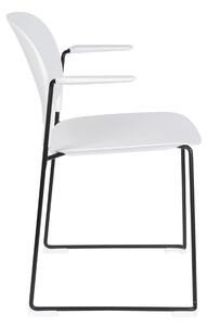 White Label Bílá plastová jídelní židle WLL Stacks s područkami