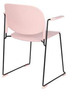 White Label Světle růžová plastová jídelní židle WLL Stacks s područkami