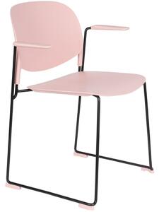 White Label Světle růžová plastová jídelní židle WLL Stacks s područkami