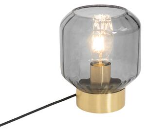 Moderní stolní lampa mosazná s kouřovým sklem - Stiklo