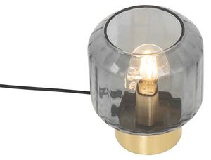 Moderní stolní lampa mosazná s kouřovým sklem - Stiklo
