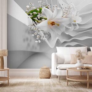 Fototapeta Moderní květinový motiv - bílé lilie na pozadí nepravidelných vln