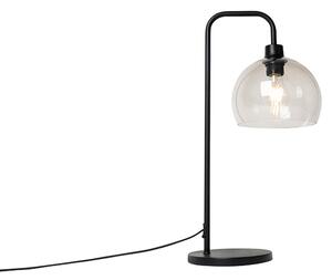Moderní stolní lampa černá s kouřovým stínítkem - Maly