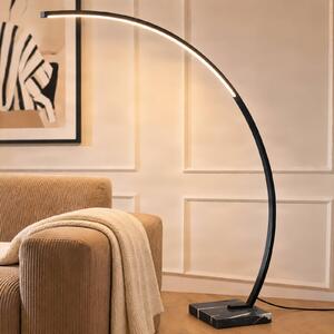 Lindby oblouková lampa LED Kendra, černá, hliník, výška 180 cm, stmívatelný, Černá, Obývací pokoj / jídelna, kov, Moderní