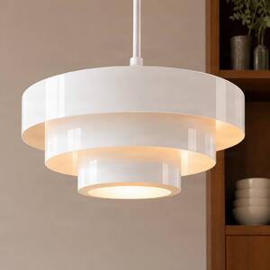 Lindby Závěsné světlo Tivra, lesklá bílá, Ø 35 cm, kov, stmívatelný, Bílá / opál, Obývací pokoj / jídelna, kov, Design
