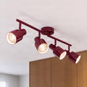 Lindby Stropní bodové světlo Ovelia, tmavě červený, 80 cm, 4 lamelový, E27, stmívatelný, Červená, Obývací pokoj / jídelna, kov, Moderní