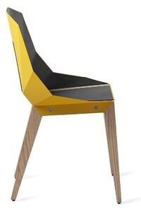 Žlutá koženková židle Tabanda DIAGO s dubovou podnoží
